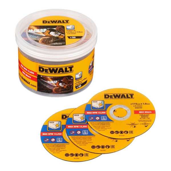S.of. Disco Corte Acero Inox Ø115 x 1,0 x 22,23 mm, 50 uds DEWALT