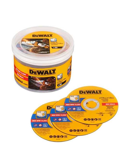 S.of. Disco Corte Acero Inox Ø115 x 1,0 x 22,23 mm, 50 uds DEWALT