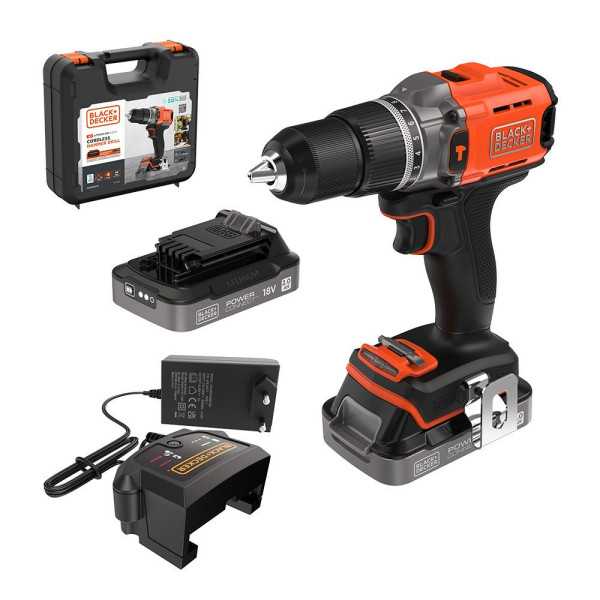 Kit Taladro Percutor 18 V con 2 Baterías 2 Ah de Litio y Cargador Rápido BLACK+DECKER