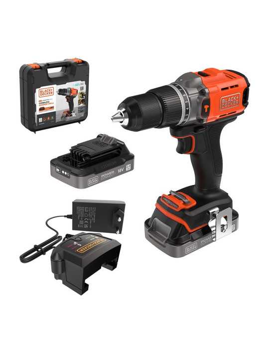 Kit Taladro Percutor 18 V con 2 Baterías 2 Ah de Litio y Cargador Rápido BLACK+DECKER