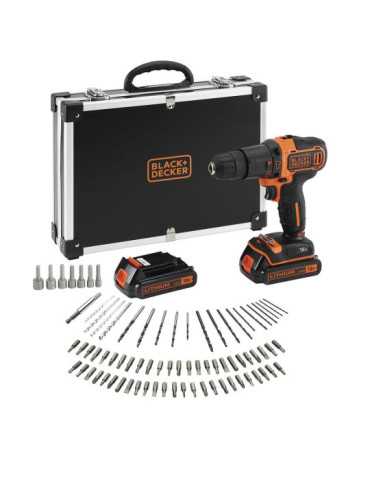 Kit Taladro Percutor 18 V con 80 Accesorios, 2 Baterías 1,5 Ah de Litio y Cargador BLACK+DECKER