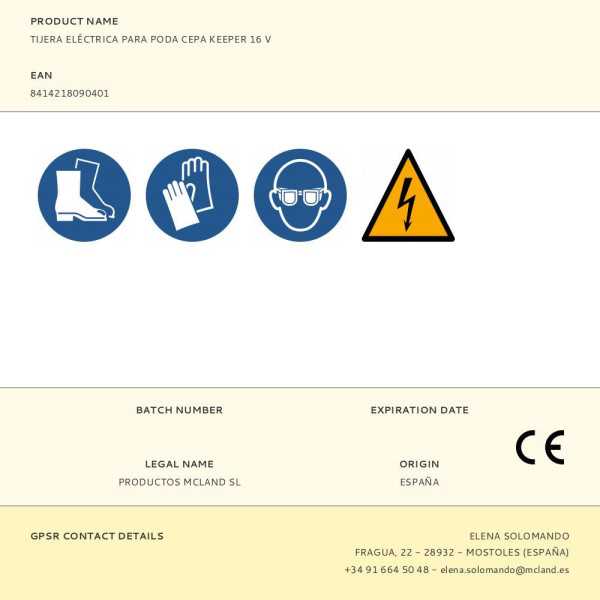 Tijera Eléctrica para Poda Cepa Keeper 16 V GARLAND