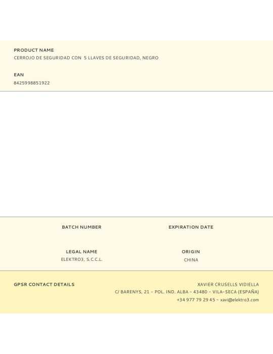 Cerrojo de Seguridad con 5 Llaves de Seguridad, Negro EDM