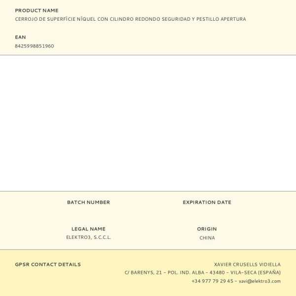 Cerrojo, Seguridad, Sobreponer, con Cilindro Redondo Seguridad y Pestillo, de Acero con Acabado Níquel EDM