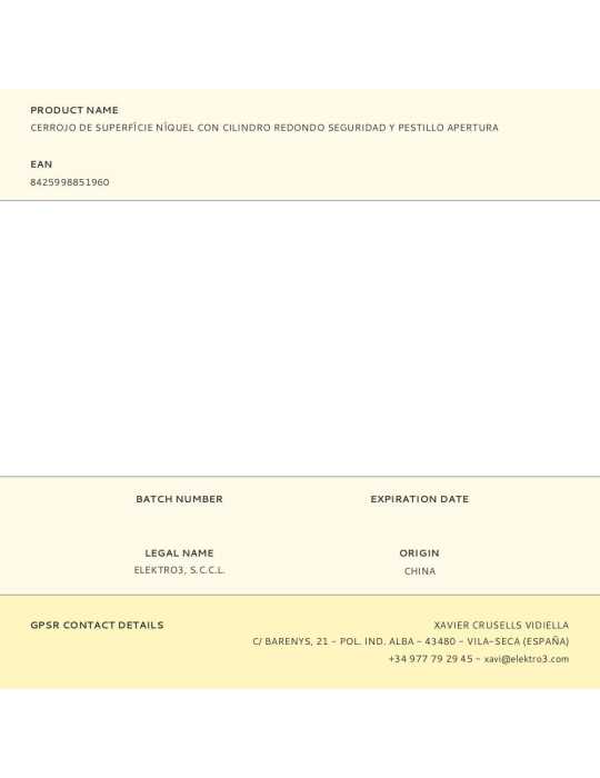 Cerrojo, Seguridad, Sobreponer, con Cilindro Redondo Seguridad y Pestillo, de Acero con Acabado Níquel EDM