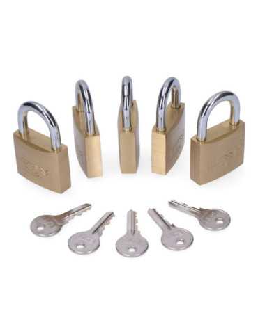 Pack 5 Candados de Latón Arco Normal 5 Llaves Iguales, 40 mm EDM