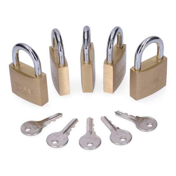 Pack 5 Candados de Latón Arco Normal 5 Llaves Iguales, 40 mm EDM