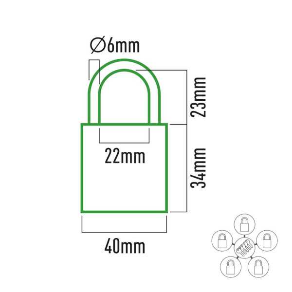 Pack 5 Candados de Latón Arco Normal 5 Llaves Iguales, 40 mm EDM