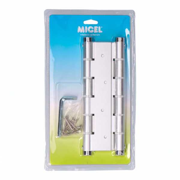 Bisagra de Doble Acción, Modelo BS10 Pl M57004, de Aluminio con Acabado Plata, 133 x 180 mm, Blister MICEL
