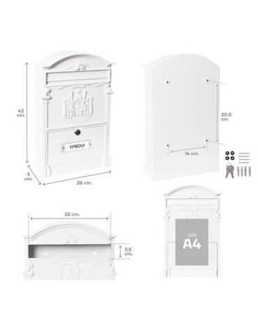 Buzón Individual Exterior Mediano, Residencia, Aluminio, Blanco, 26 x 9 x 42 cm ARREGUI 2