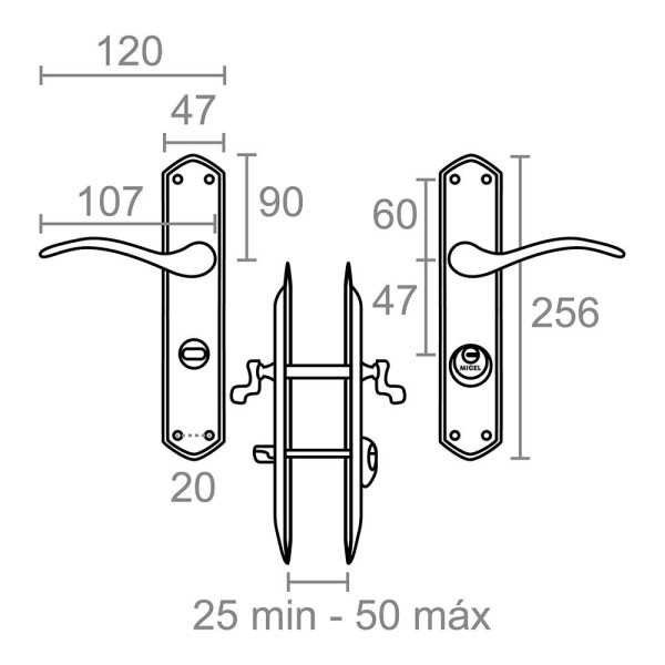 Juego de Manilla con Llave, Modelo 202, Derecha, de Acero con Acabado Latonado, 47 mm MICEL