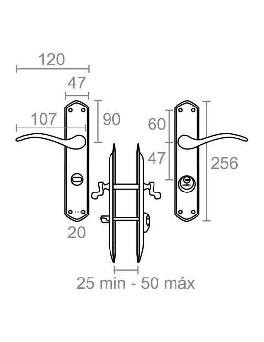 Juego de Manilla con Llave, Modelo 202, Derecha, de Acero con Acabado Latonado, 47 mm MICEL