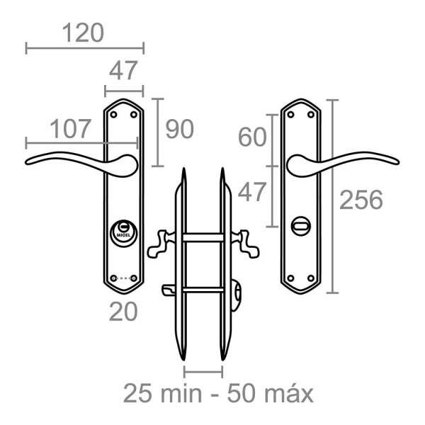 Juego de Manilla con Llave, Modelo 202, Izquierda, de Acero con Acabado Latonado, 47 mm MICEL