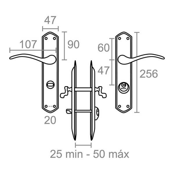 Juego de Manilla con Llave, Modelo 202, Derecha, de Acero con Acabado Níquel Satinado, 47 mm MICEL