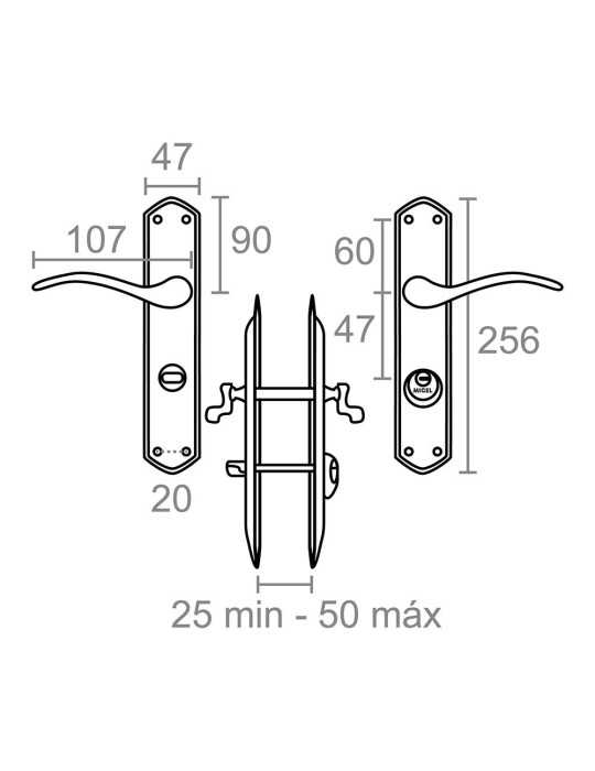 Juego de Manilla con Llave, Modelo 202, Derecha, de Acero con Acabado Níquel Satinado, 47 mm MICEL
