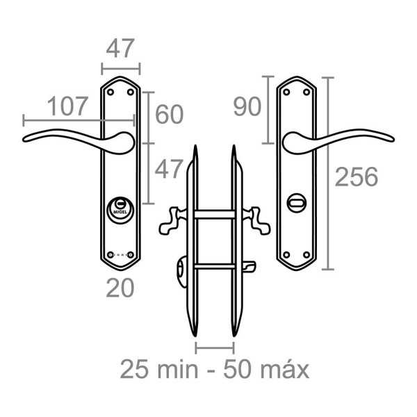 Juego de Manilla con Llave, Modelo 202, Izquierda, de Acero con Acabado Níquel Satinado, 47 mm MICEL