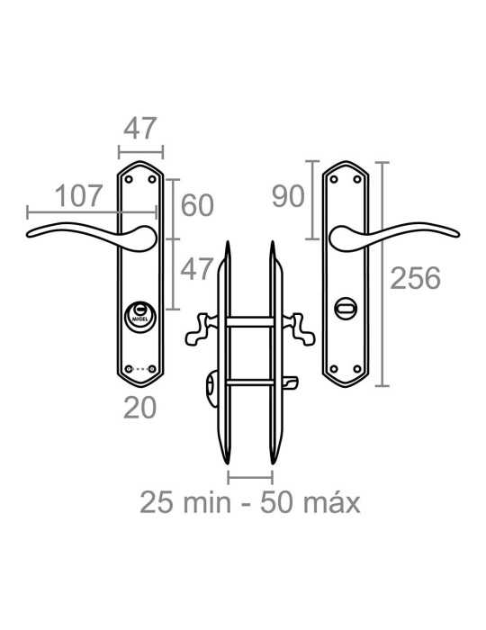 Juego de Manilla con Llave, Modelo 202, Izquierda, de Acero con Acabado Níquel Satinado, 47 mm MICEL