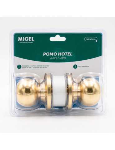 Pomo Puerta con Cerradura - Libre, Forma Bola, Modelo PP07, de Latón con Acabado en Latón Pulido, Blister MICEL