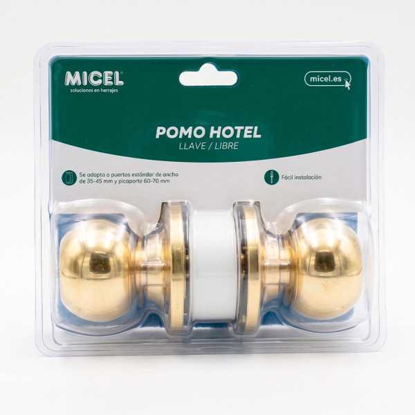 Pomo Puerta con Cerradura - Libre, Forma Bola, Modelo PP07, de Latón con Acabado en Latón Pulido, Blister MICEL