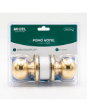 Pomo Puerta con Cerradura - Libre, Forma Bola, Modelo PP07, de Latón con Acabado en Latón Pulido, Blister MICEL