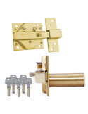 Cerrojo, Seguridad, Sobreponer, Modelo CS88L M50, de Acero con Acabado Latonado, Cilindro de 50 mm IFAM