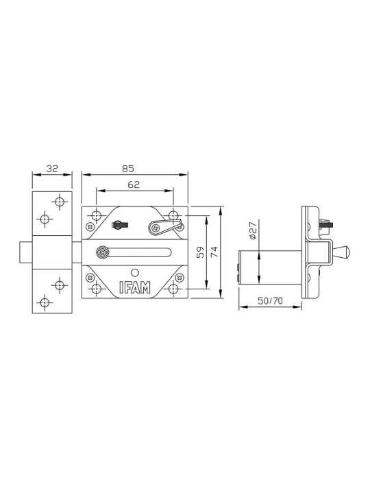 Cerrojo, Seguridad, Sobreponer, Modelo CS88L M50, de Acero con Acabado Latonado, Cilindro de 50 mm IFAM