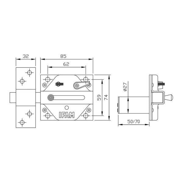 Cerrojo, Seguridad, Sobreponer, Modelo CS88SC M50, de Acero con Cromo Satinado, Cilindro de 50 mm IFAM