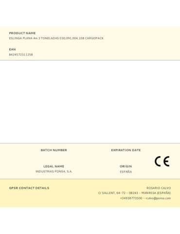 Eslinga Plana 4m 3 Toneladas 030,091,004,108 Cargopack PONSA 2