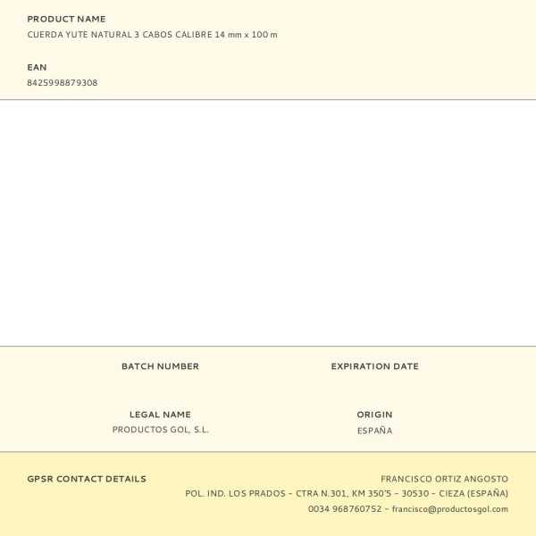 Cuerda Yute Natural 3 Cabos Calibre 14 mm x 100 m EDM
