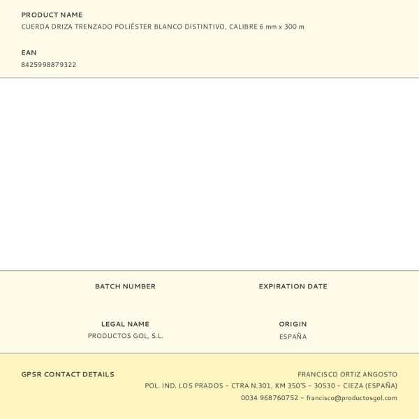 Cuerda Driza Trenzado Poliéster Blanco Distintivo, Calibre 6 mm x 300 m EDM