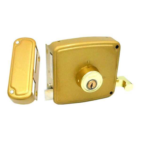 Cerradura, Sobreponer, Modelo CRS02, de Acero con Acabado Oro, 40 x 80 mm, Mano Derecha MICEL