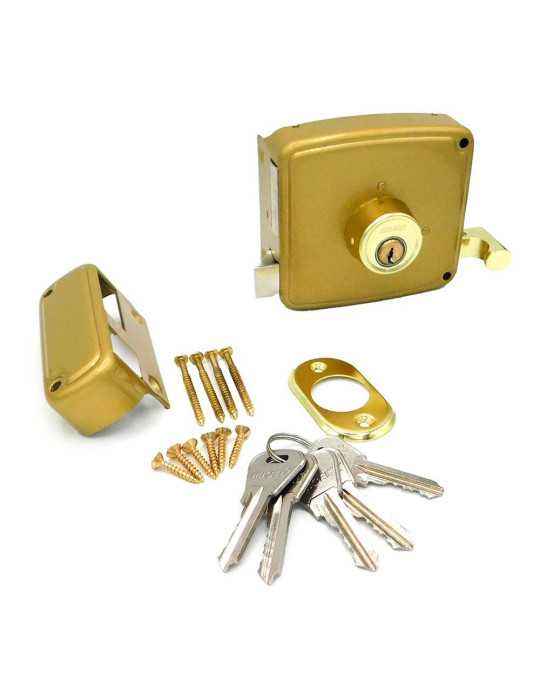 Cerradura, Sobreponer, Modelo CRS02, de Acero con Acabado Oro, 40 x 80 mm, Mano Derecha MICEL