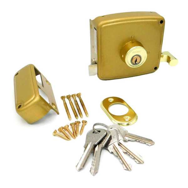 Cerradura, Sobreponer, Modelo CRS02, de Acero con Acabado Oro, 50 x 100 mm, Mano Derecha MICEL