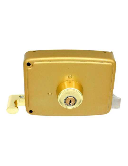 Cerradura, Sobreponer, Modelo CRS02, de Acero con Acabado Oro, 50 x 100 mm, Mano Izquierda MICEL