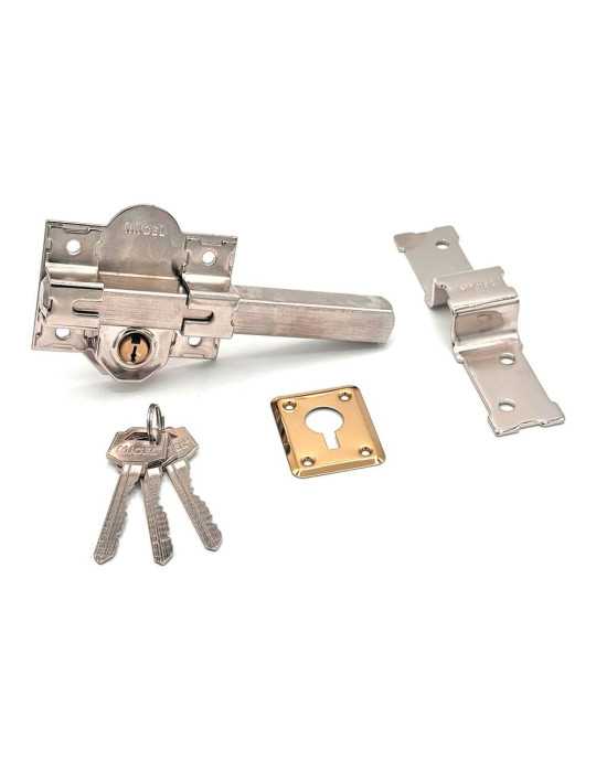 Cerrojo, Seguridad, Sobreponer, Modelo CRR09, de Acero con Acabado Níquel, 86L/50 mm, con 3 Llaves Serrata MICEL