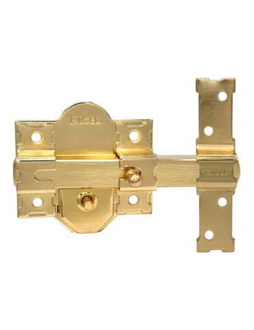 Cerrojo, Seguridad, Sobreponer, Modelo CRR10, de Acero con Acabado Latón Satinado, 86B/50 mm, con 5 Llaves y Cadenilla MICEL