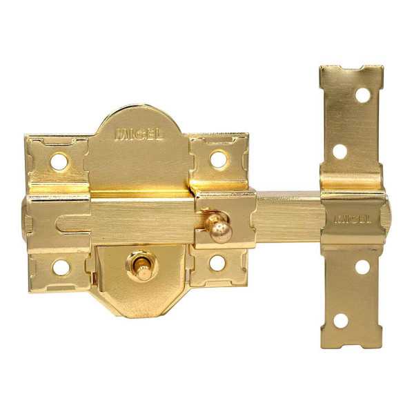 Cerrojo, Seguridad, Sobreponer, Modelo CRR10, de Acero con Acabado Latón Satinado, 86B/50 mm, con 5 Llaves y Cadenilla MICEL