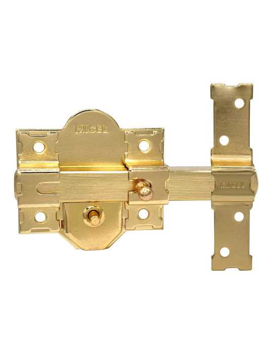 Cerrojo, Seguridad, Sobreponer, Modelo CRR10, de Acero con Acabado Latón Satinado, 86B/50 mm, con 5 Llaves y Cadenilla MICEL