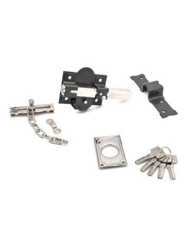Cerrojo, Seguridad, Sobreponer, Modelo CRR10, de Acero con Acabado Gris, 86B/50 mm, con 5 Llaves y Cadenilla MICEL