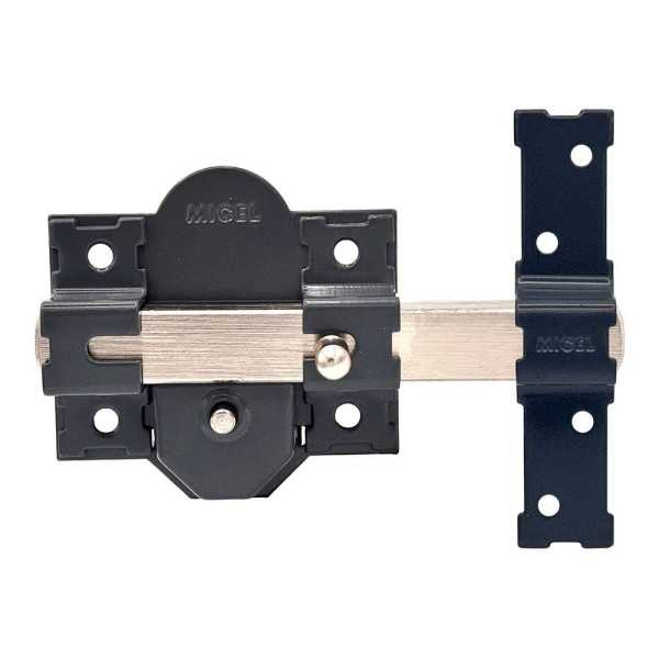 Cerrojo, Seguridad, Sobreponer, Modelo CRR10, de Acero con Acabado Gris, 86B/50 mm, con 5 Llaves y Cadenilla MICEL