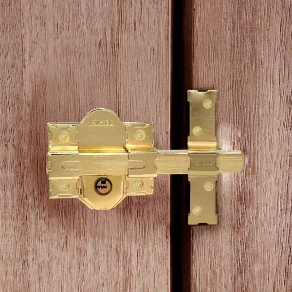 Cerrojo, Seguridad, Sobreponer, Modelo CRR11, de Acero con Acabado Latón Satinado, 86L/50 mm, con 5 Llaves y Cadenilla MICEL
