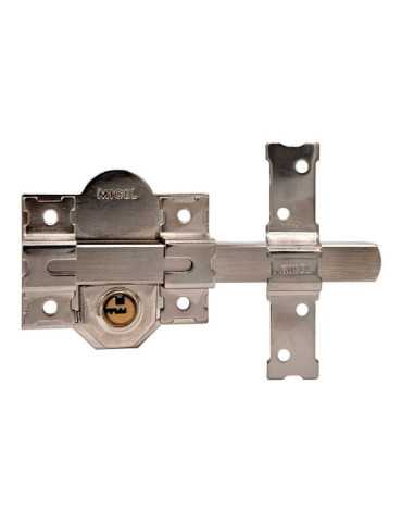 Cerrojo, Seguridad, Sobreponer, Modelo CRR11, de Acero con Acabado Níquel, 86L/50 mm, con 5 Llaves y Cadenilla MICEL