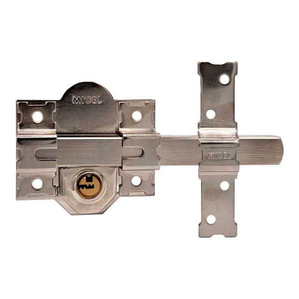 Cerrojo, Seguridad, Sobreponer, Modelo CRR11, de Acero con Acabado Níquel, 86L/50 mm, con 5 Llaves y Cadenilla MICEL