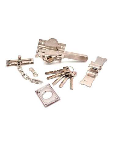 Cerrojo, Seguridad, Sobreponer, Modelo CRR11, de Acero con Acabado Níquel, 86L/50 mm, con 5 Llaves y Cadenilla MICEL 2