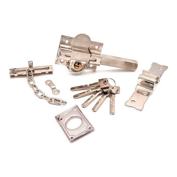 Cerrojo, Seguridad, Sobreponer, Modelo CRR11, de Acero con Acabado Níquel, 86L/50 mm, con 5 Llaves y Cadenilla MICEL