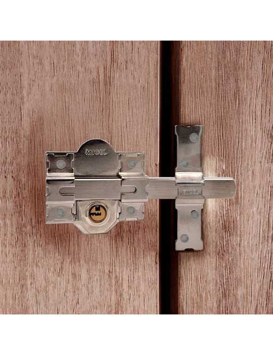 Cerrojo, Seguridad, Sobreponer, Modelo CRR11, de Acero con Acabado Níquel, 86L/50 mm, con 5 Llaves y Cadenilla MICEL
