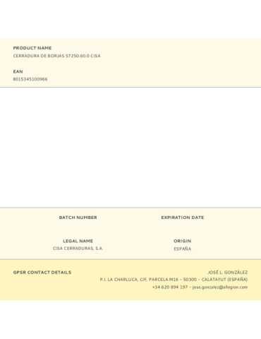 Cerradura, Embutir, de Borjas, Modelo 57250.60.0 CISA 2