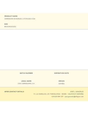Cerradura, Embutir, de Borjas, Modelo 1.57255.60.0 CISA 2