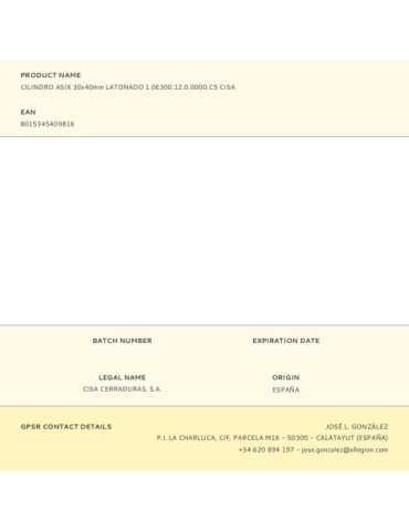 Cilindro Asix 30x40mm Latonado 1.0E300.12.0.0000.C5 CISA 2