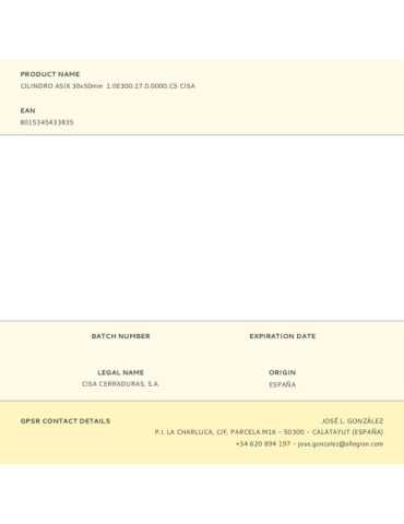 Cilindro Asix 30x50mm 1.0E300.17.0.0000.C5 CISA 2